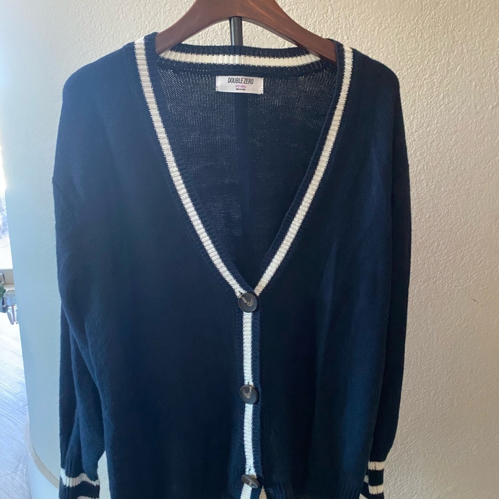 Double Zero Navy Sweater with White Accents